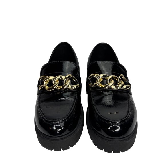 Vintage SODA Black Patent Leather Chunky Y2K Loafer Gold Chain Accent 7.5M Goth - Picture 2 of 10